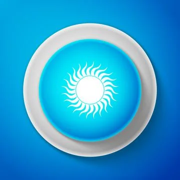 Sun icon isolated on blue background. Circle blue button. Vector Illustration Illustrazione stock