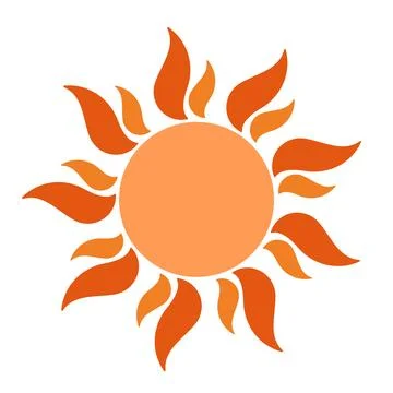 Sun icon with rays in minimalistic style. Orange illustration isolated on w.. Stock Illustration