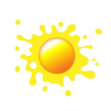 Sun icon with rays out of blot. Sign or logo design with yellow cute sun. Stock Illustration