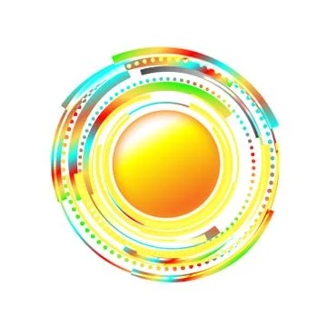 Sun icon with rays out of crescents. Sign or logo design with yellow cute sun Stock Illustration