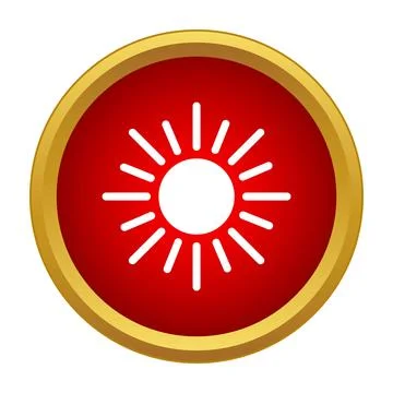 Sun icon on red circle button with golden rim Ilustración de archivo