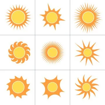 Sun icon set of 9, the source of light symbol. Sunlight, sunrise element Stock Illustration