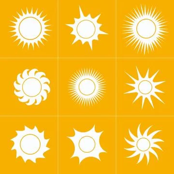 Sun icon set of 9, the source of light symbol. Sunlight, sunrise element Stock Illustration