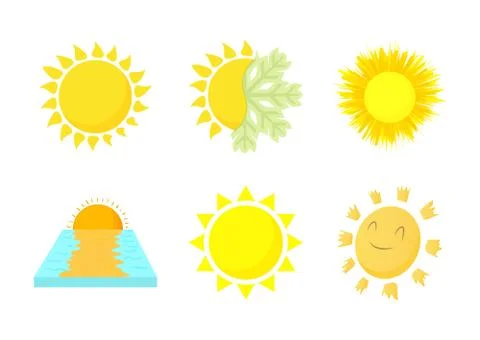 Sun icon set, cartoon style Stockillustratie
