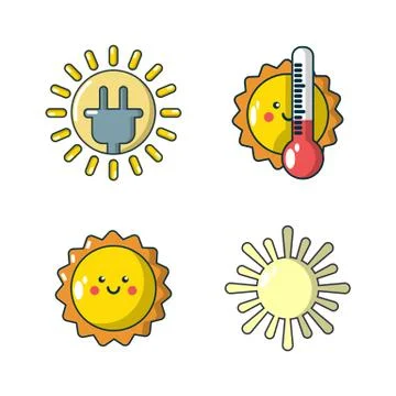 Sun icon set, cartoon style Stockillustratie