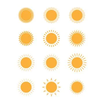 Sun. Icon set, a collection of colored sun elements for stickers, stickers an Stock Illustration