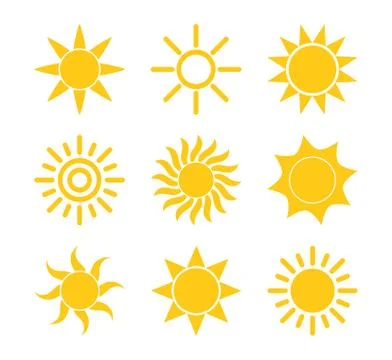 Sun icon set, flat design elements. Vector illustration. Stock Illustration