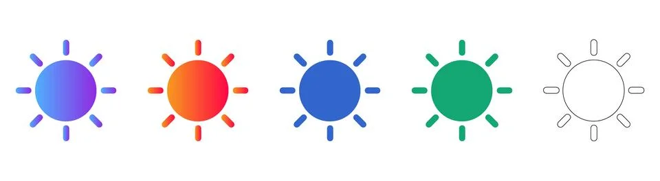 Sun Icon Set in Gradient and Outline Styles Stock Illustration