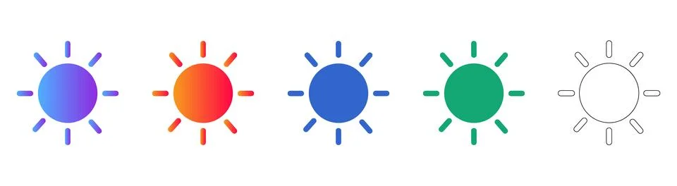 Sun Icon Set in Gradient and Outline Styles Stock-Illustration