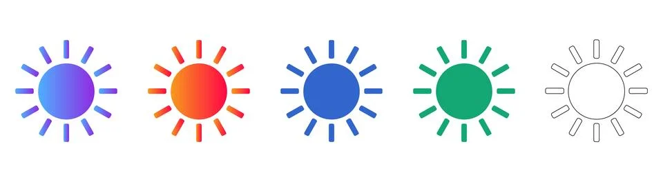 Sun Icon Set in Gradient Styles Stock Illustration