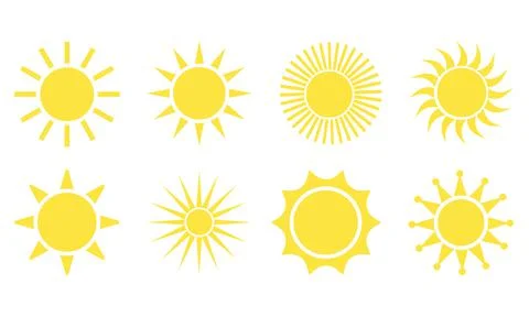 Sun icon set. Star logo icon. For summer, nature, sky, summer. Sun silhouette Stock Illustration