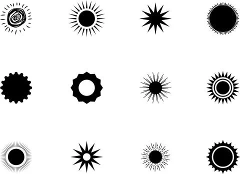 Sun icon set. Yellow sun collection. Sun rays. Hot summer weather symbol Stock Illustration