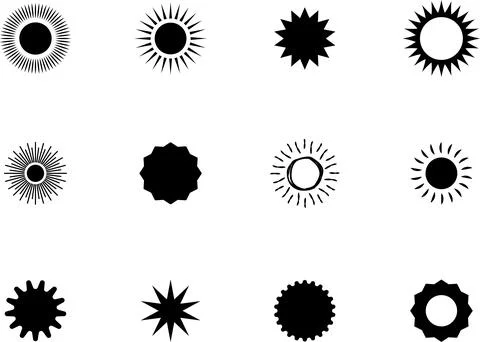 Sun icon set. Yellow sun collection. Sun rays. Hot summer weather symbol Stock Illustration