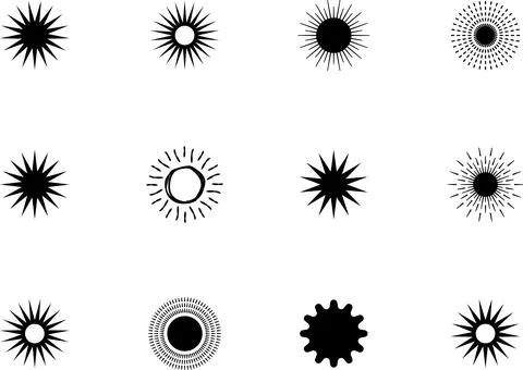 Sun icon set. Yellow sun collection. Sun rays. Hot summer weather symbol Stock Illustration