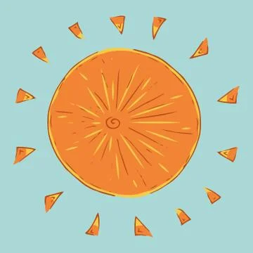Sun icon. Sun with rays. Cartoon sun. Vector illustration. Simple hand drawn  Illustrazione stock