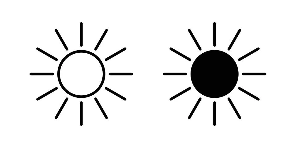 Sun icon thin line and clipart style vector set Illustrazione stock