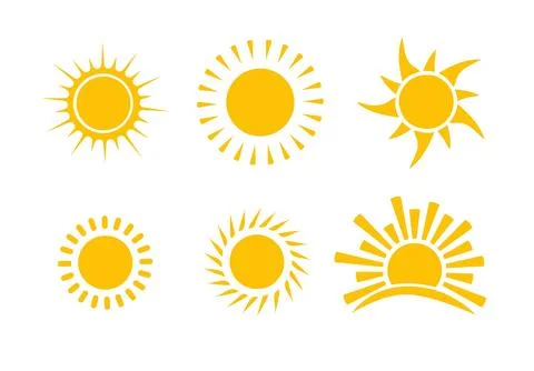 Sun icon vector set. Flat design. Collection of sun stars. Logo or weather icon Stock Illustration
