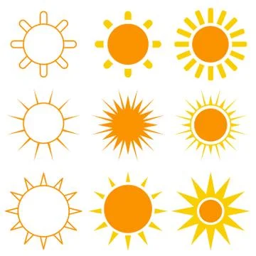 Sun Icon Vector Set on White Stock Illustration