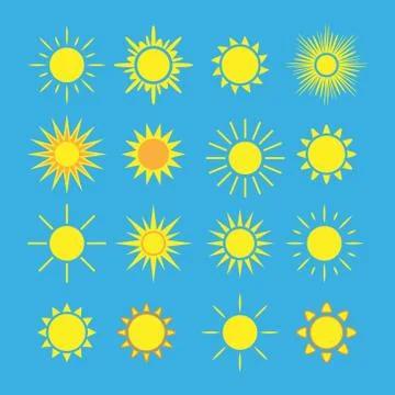 Sun icons set blue Stock Illustration