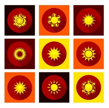 Sun icons set in flat style Stock Illustration