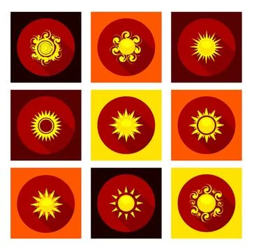 Sun icons set in flat style Sun icons set in flat style with long shadow. ... Stock Photos