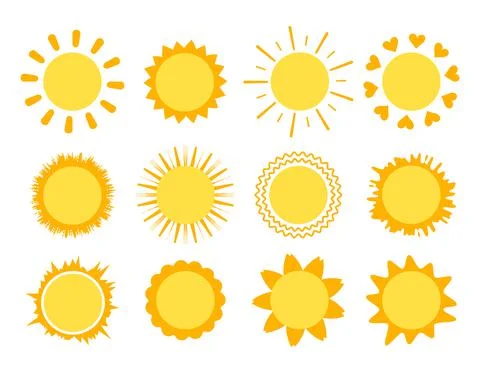 Sun icons set with rays of different shapes Stock-Illustration