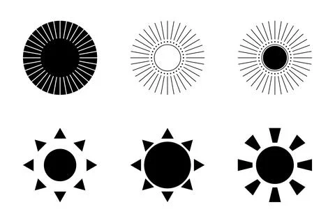 Sun icons vector symbol set. Black isolated on white background. Stock Illustration