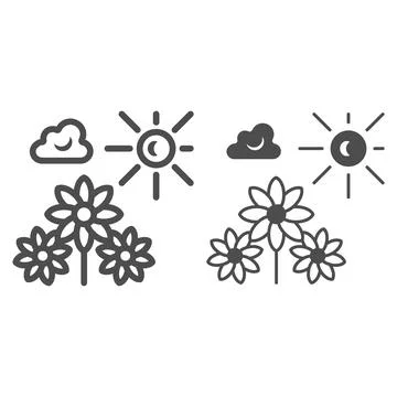 Sun illuminate flowers, cloud, sky line and solid icon, nature concept, sunshine Stockillustratie