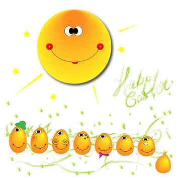 The sun illuminates Easter eggs Illustrazione stock