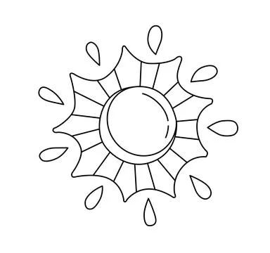 Sun Illustration Children Vector Doodle Template for books Black and white Stock Illustration