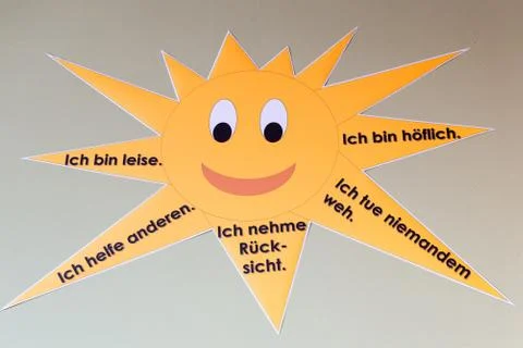 Sun with instructions in German Stock Photos