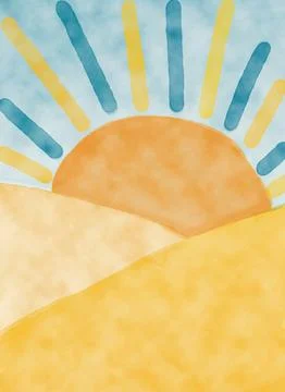 Sun Landscape Background for a Here Comes the Son Sunshine Yellow Blue Baby Show Stock Illustration