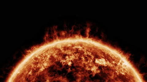 The sun with large solar explosions, realistic red planet sun surface with solar Stock Footage 145075891