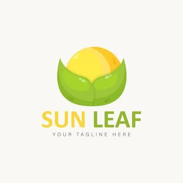 Sun with leaf logo cartoon style icon illustration Stock Illustration