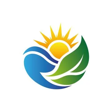 Sun Leaf Logo Design for Eco Energy and Nature Brand Stock Illustration