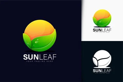 Sun leaf logo design with gradient Stock Illustration