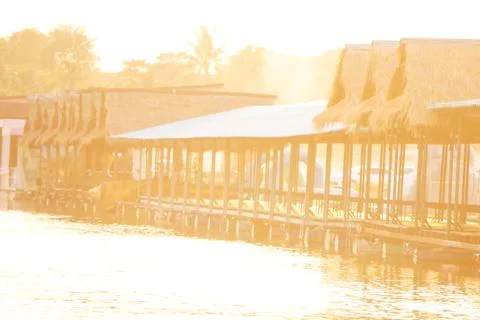 Sun light That is about to set, reflecting on the water in a beautiful golden Stock Photos