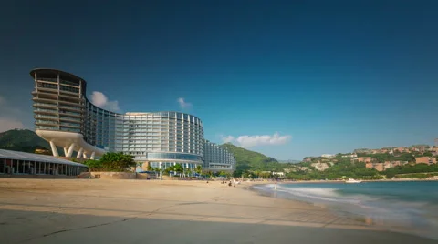 Sun light day shenzhen beach bay hotel building 4k time lapse china Video stock 49197760