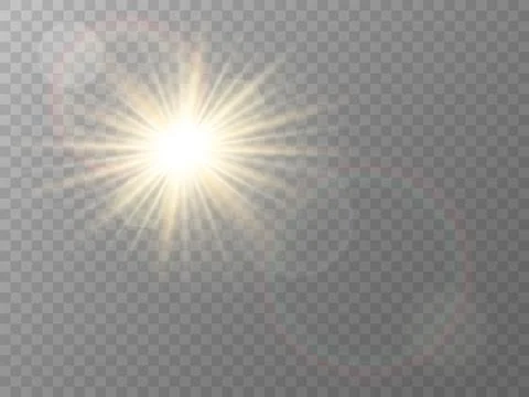 Sun light effect. Lens flare and beams. Glare and flash isolated on transparent Stock Illustration
