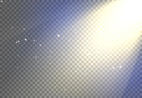 Sun light flare background effect, Sunlight ray glowing beam on transparent Stock Illustration