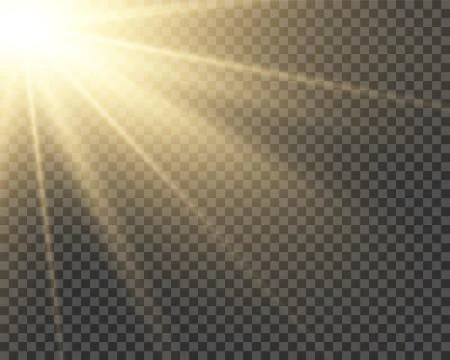 Sun light flare. Sunshine glowing effect. Vector sunrise shine. Illustrazione stock