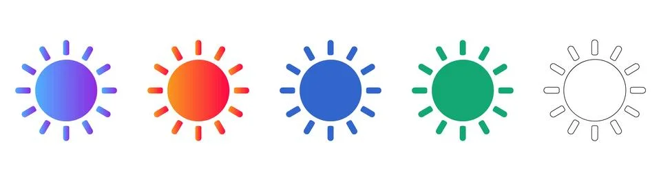Sun Light Mode and Brightness Adjustment Icon Set 스톡 일러스트