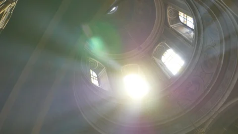 Sun light passes through the stained glass windows of the church Stock Footage 87184843
