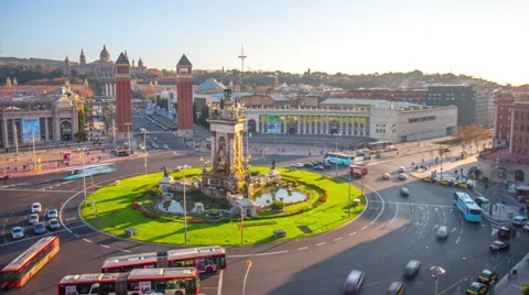 Sun light placa de espana square 4k time lapse barcelona spain Stock Footage 47532824
