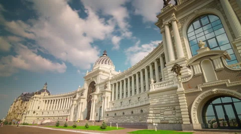 Sun light running clouds kazan agriculture administration 4k time lapse russia 스톡 동영상 48552074