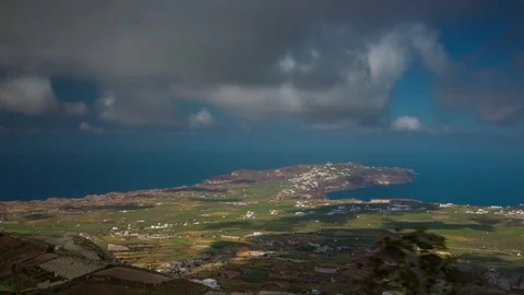 Sun light shadow santorini island peninsula bay 4k timelapse greece Stock Footage 83260720