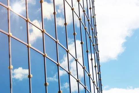 Sun light sky cloud reflection in glass office building Stock Photos