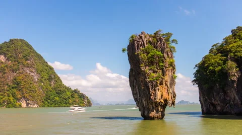 Sun light tourist james bond island panorama 4k time lapse thailand Vídeo Stock 66544448