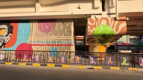 Sun light with traffic view of unique game zone is located in over bridge Stock Footage 305847685