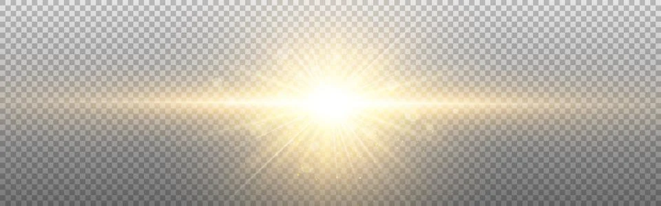Sun light on transparent backdrop. Realistic glowing light effect. Gold star  Stock Illustration